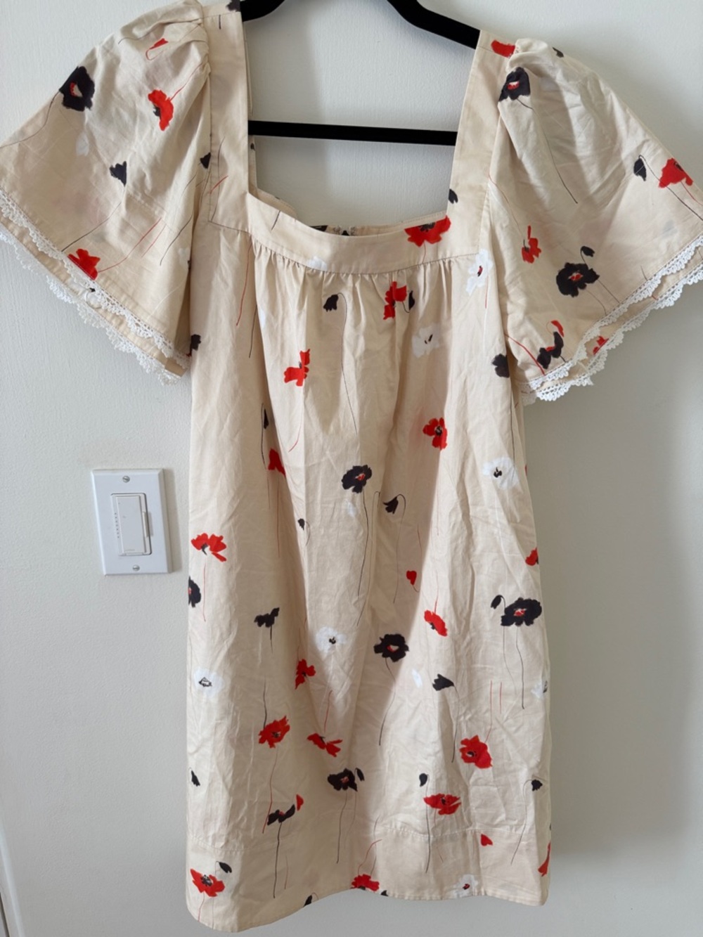 Jason Wu Cream Floral Mini Dress with Red and Black Accents